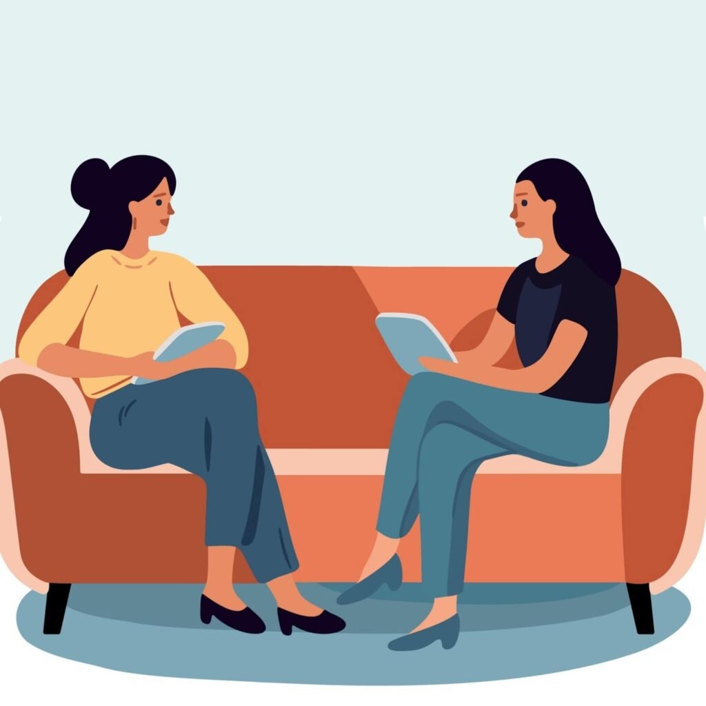 Two female characters talking - Cartoon