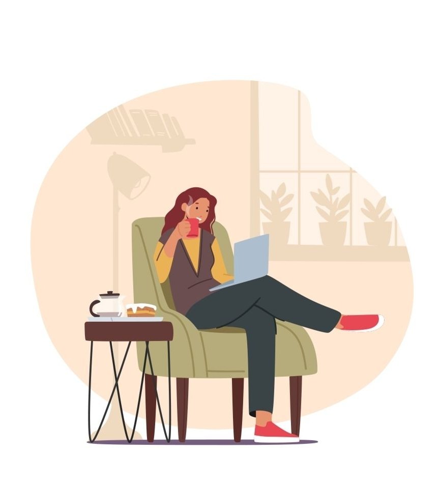 Person sitting in a chair drinking tea looking into REBT (Rational Emotive Behavioral Therapy)