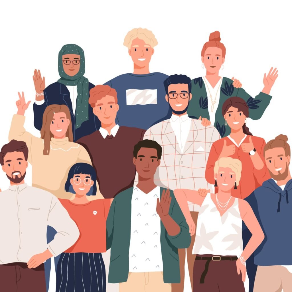 Multicultural team flat vector illustration