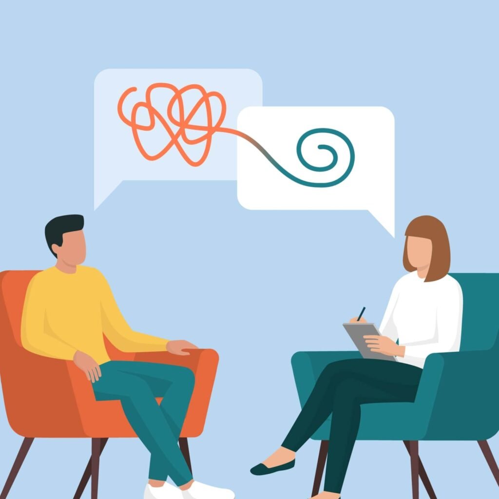 Therapist and patient talking together