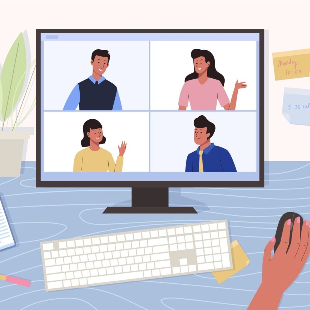 Group of people talking by internet