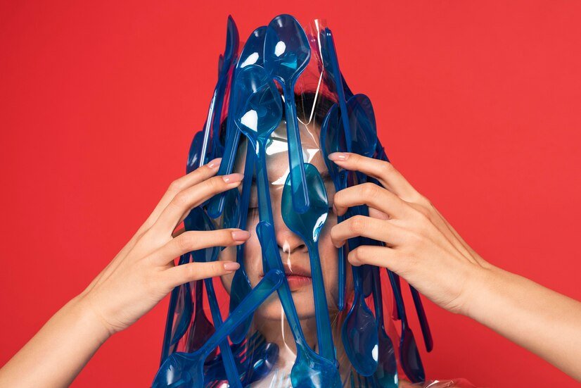 impostor syndrome - a woman with a lot of blue spoon on her head